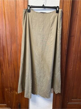 Embroidered A-Line Skirt in Olive Green